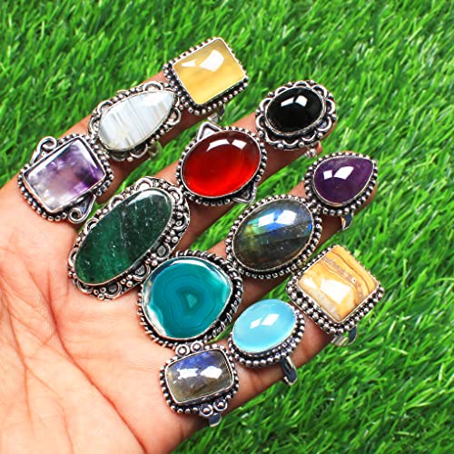 Chunky Silver Stackable Rings Set - 10 Pcs