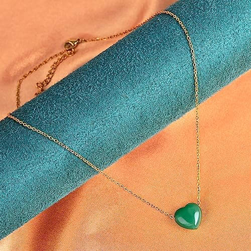 18k Gold Jade Heart Pendant Necklace for Women