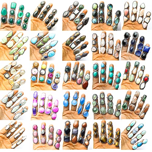 Chunky Silver Stackable Rings Set - 10 Pcs