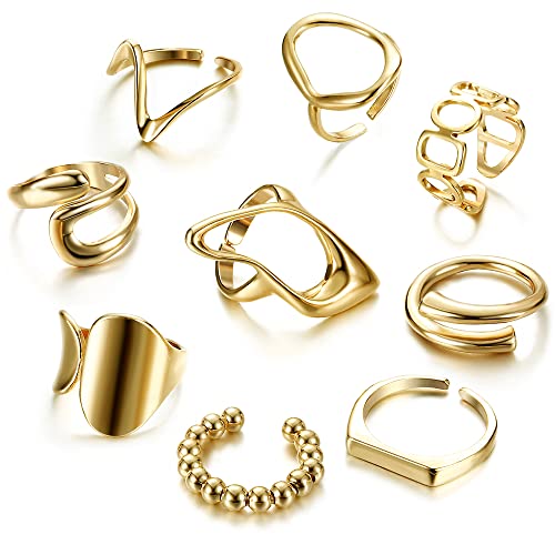 Gold Plated Chunky Adjustable Ring Set for Women
