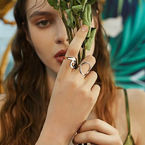 Gold Plated Chunky Adjustable Ring Set for Women