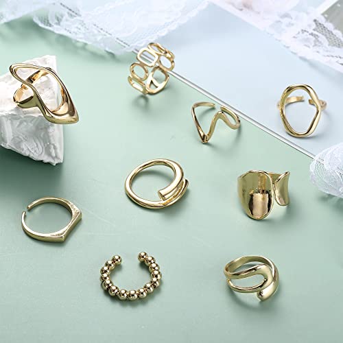 Gold Plated Chunky Adjustable Ring Set for Women