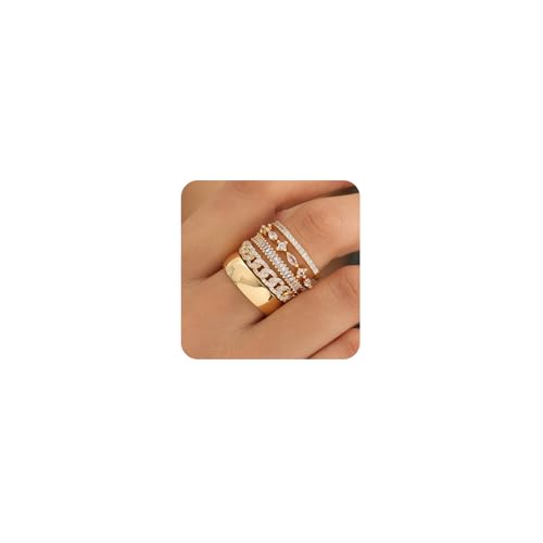 Dainty Stackable Gold Rings Set with Zirconia