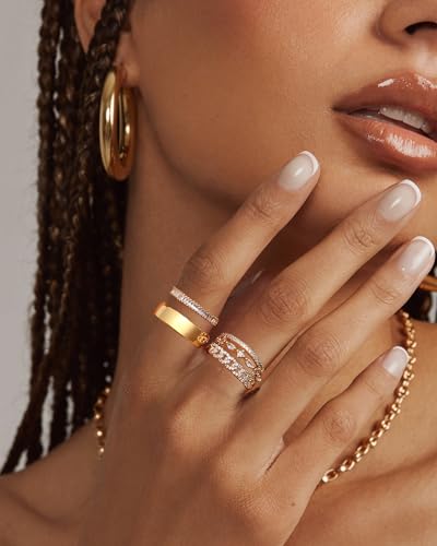 Dainty Stackable Gold Rings Set with Zirconia