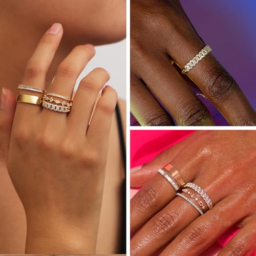 Dainty Stackable Gold Rings Set with Zirconia