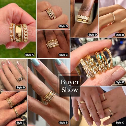 Dainty Stackable Gold Rings Set with Zirconia