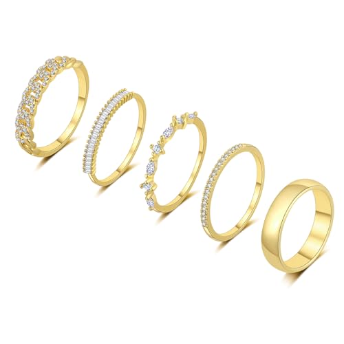 Dainty Stackable Gold Rings Set with Zirconia
