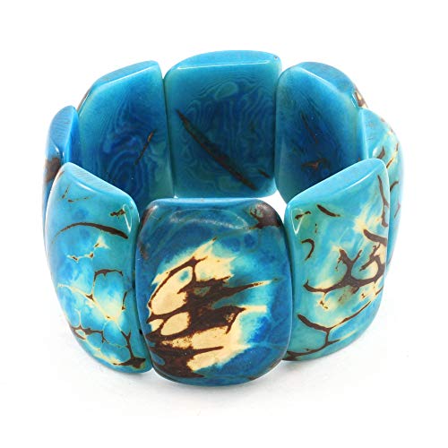 Chunky Blue Tagua Nut Bracelet: Handmade Fair Trade