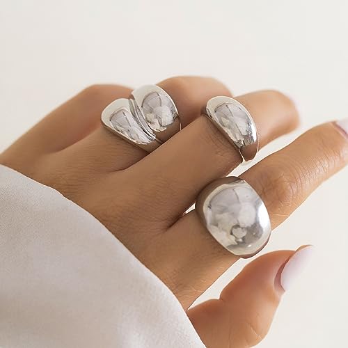 Adjustable Chunky Silver Geometric Statement Ring
