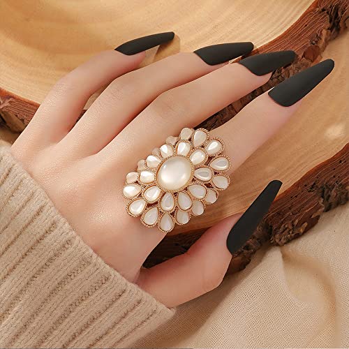 Boho Opal Flower Adjustable Ring for Women