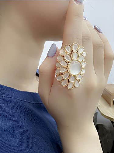 Boho Opal Flower Adjustable Ring for Women