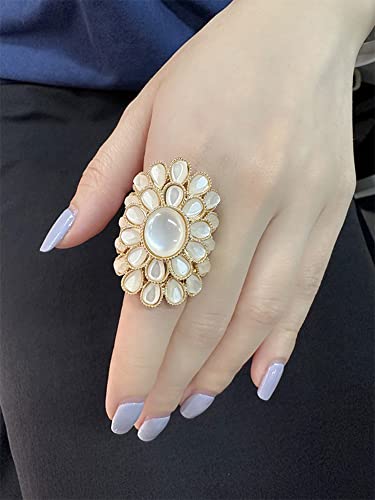 Boho Opal Flower Adjustable Ring for Women