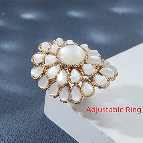 Boho Opal Flower Adjustable Ring for Women