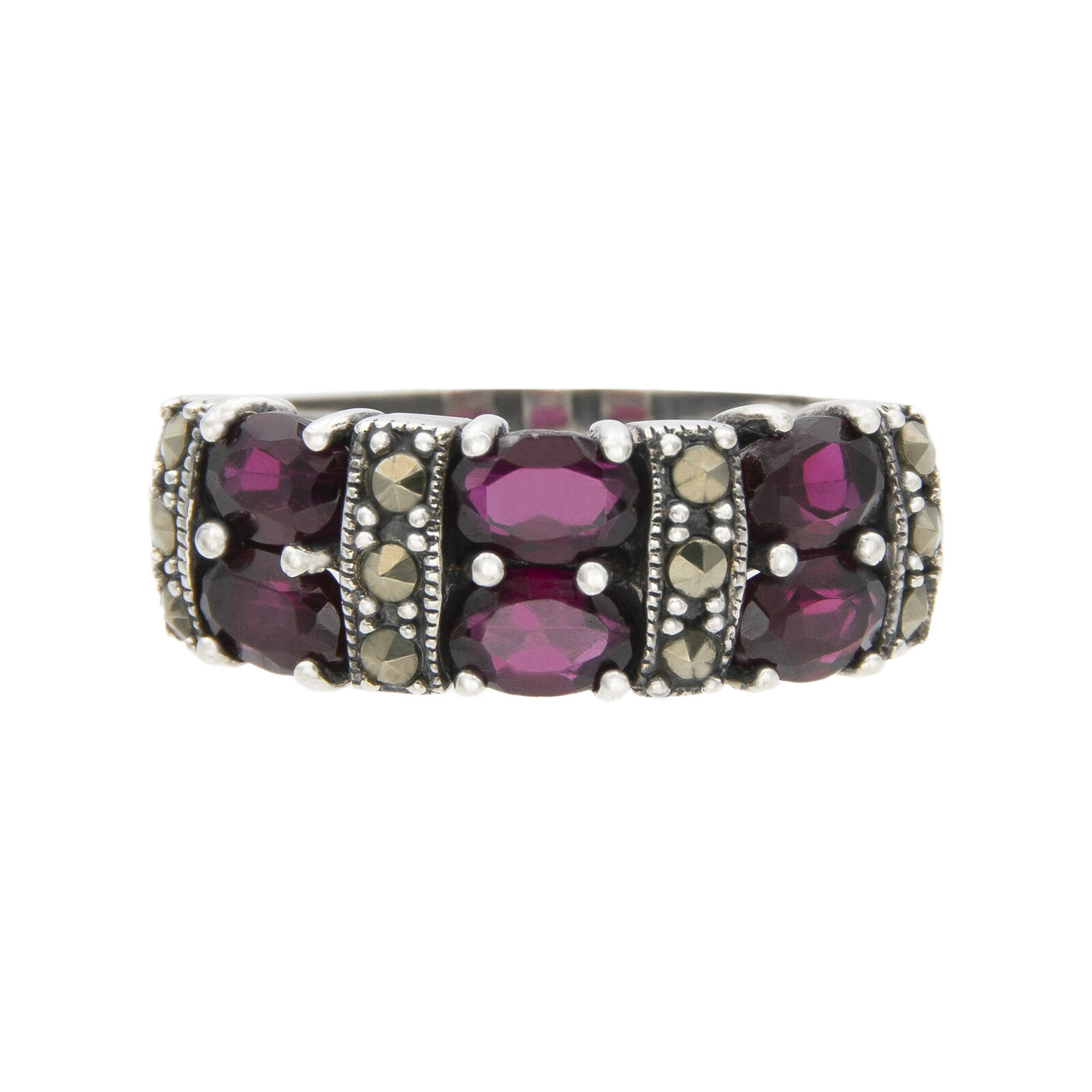 Sterling Silver Red Garnet Marcasite Statement Ring