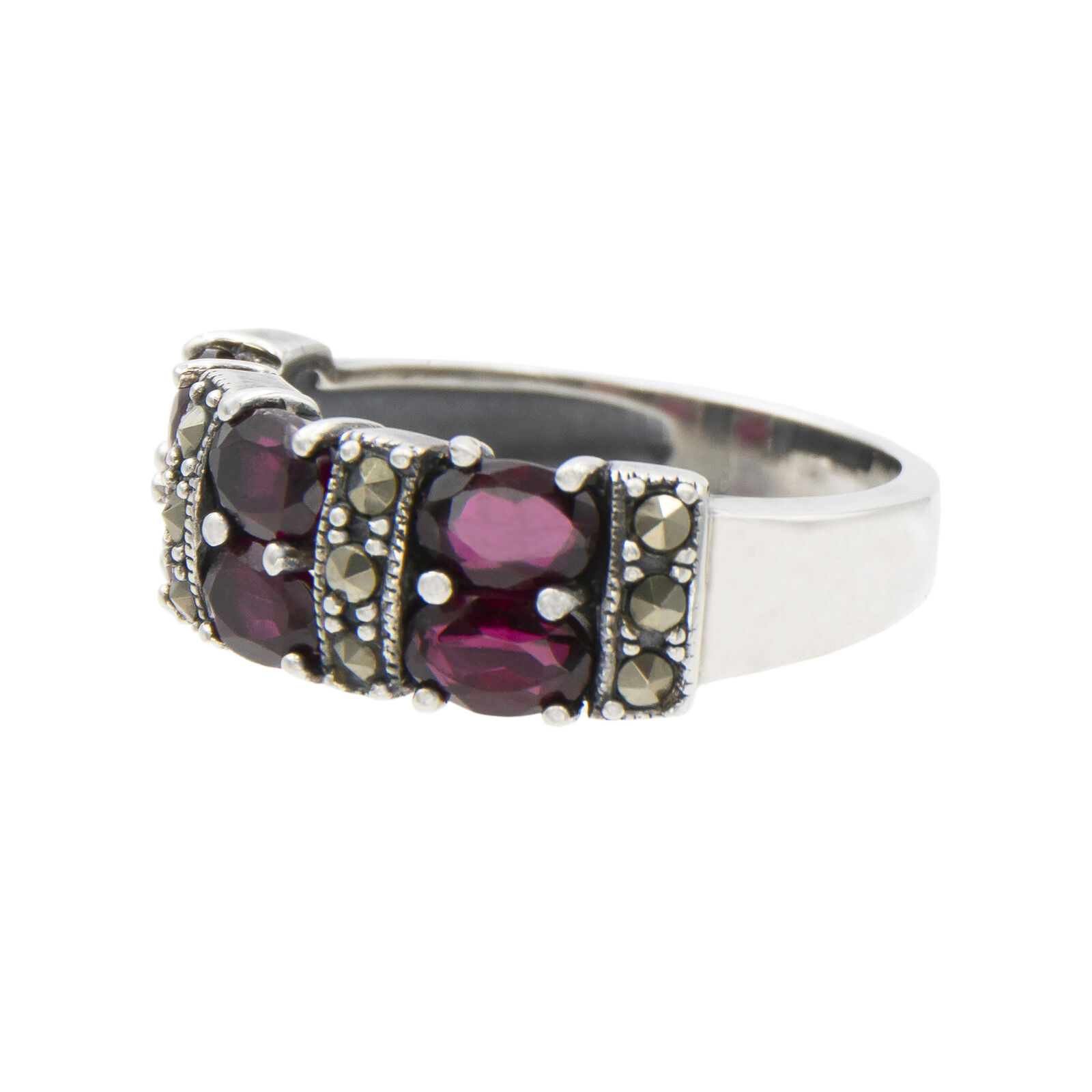 Sterling Silver Red Garnet Marcasite Statement Ring