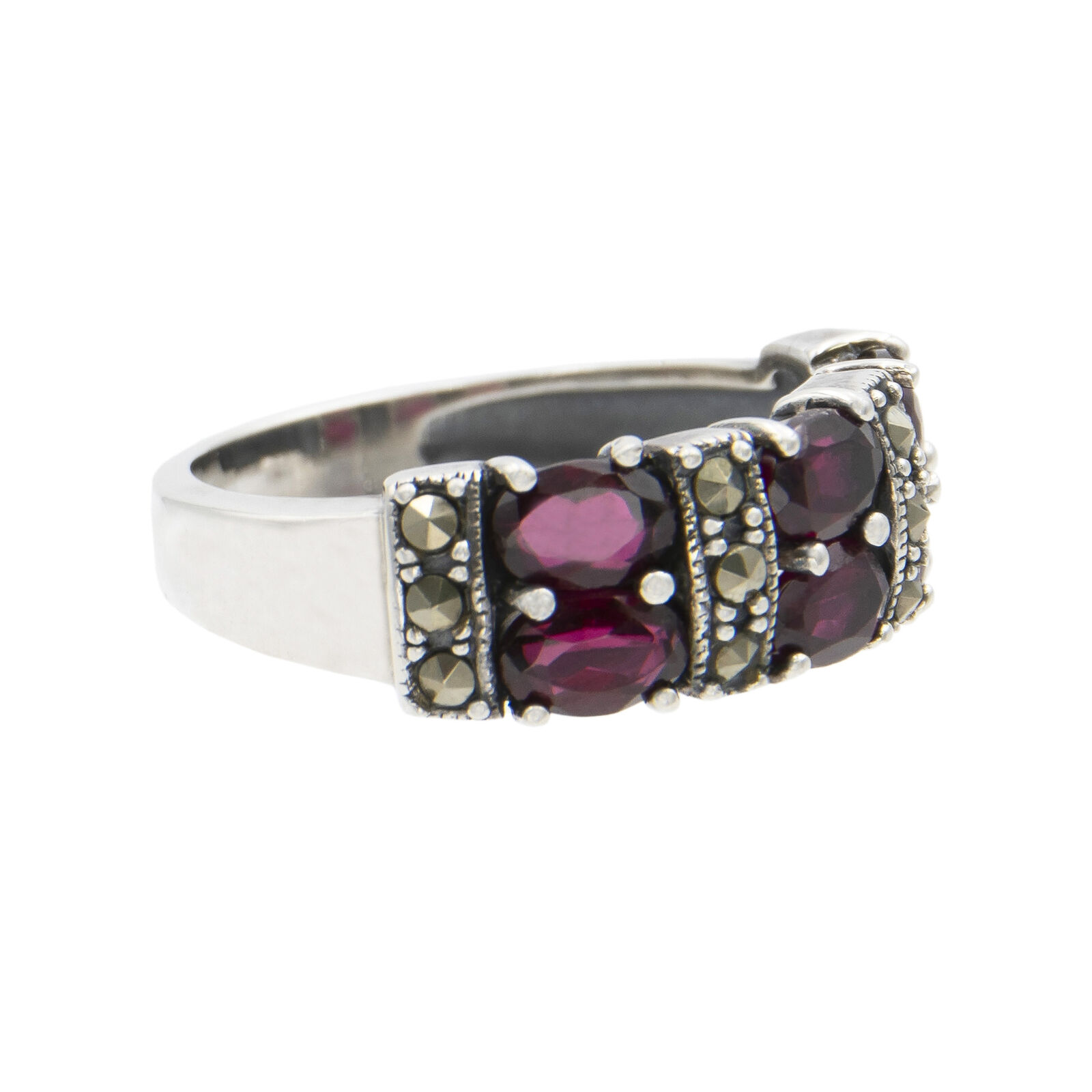 Sterling Silver Red Garnet Marcasite Statement Ring