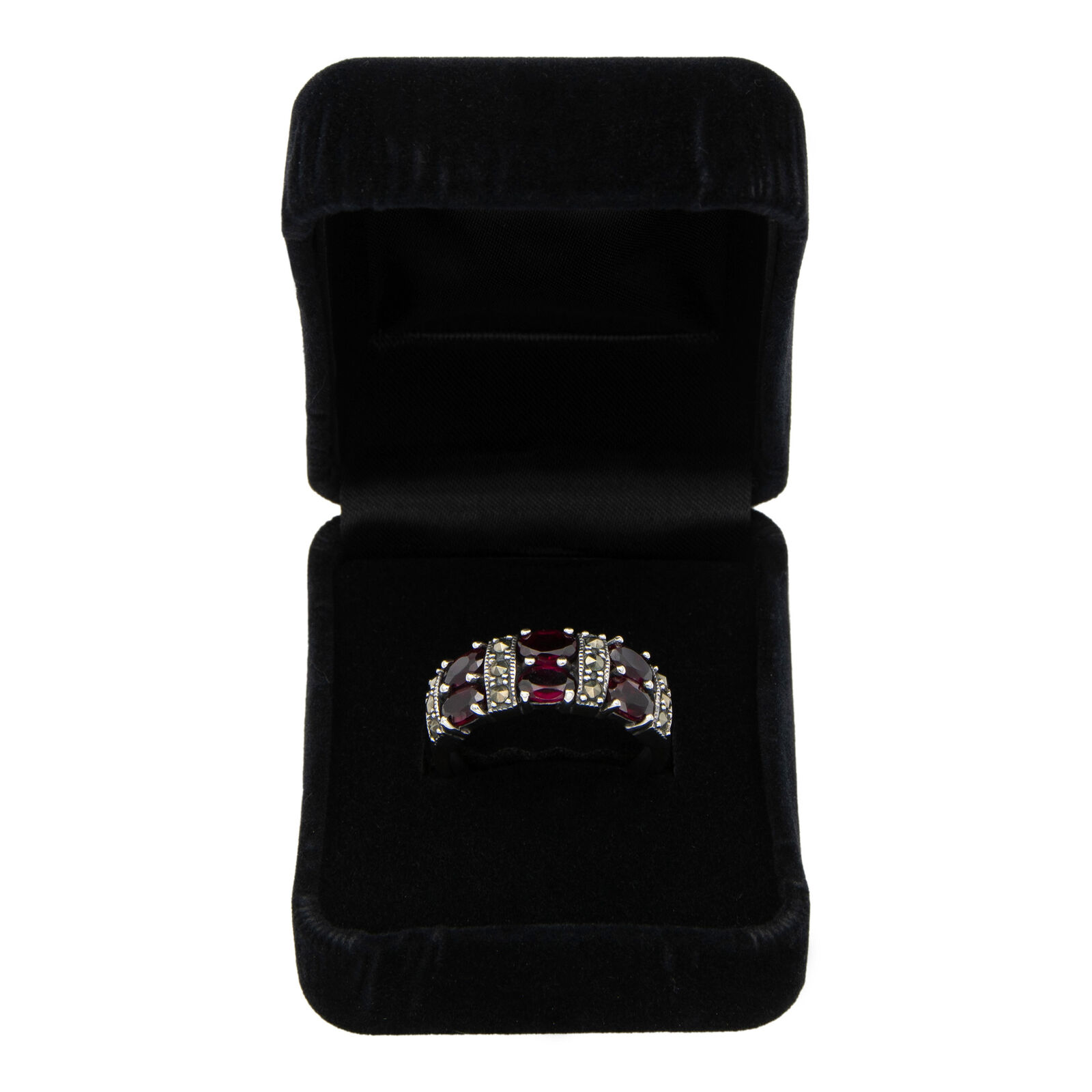 Sterling Silver Red Garnet Marcasite Statement Ring