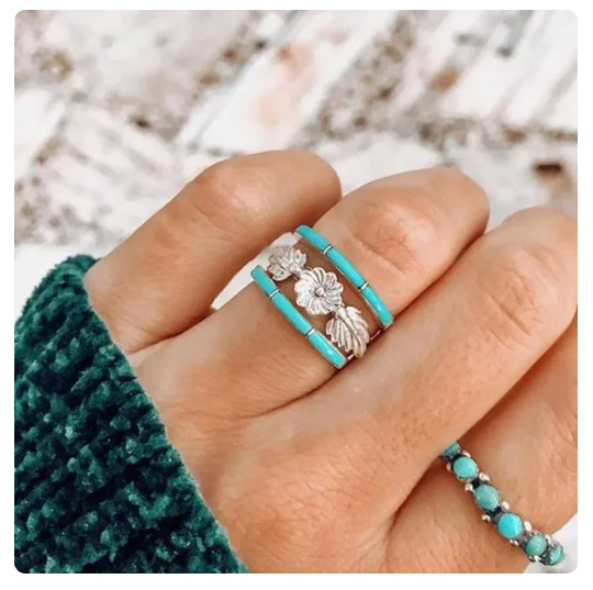 Boho Turquoise Stone S925 Sterling Silver Ring