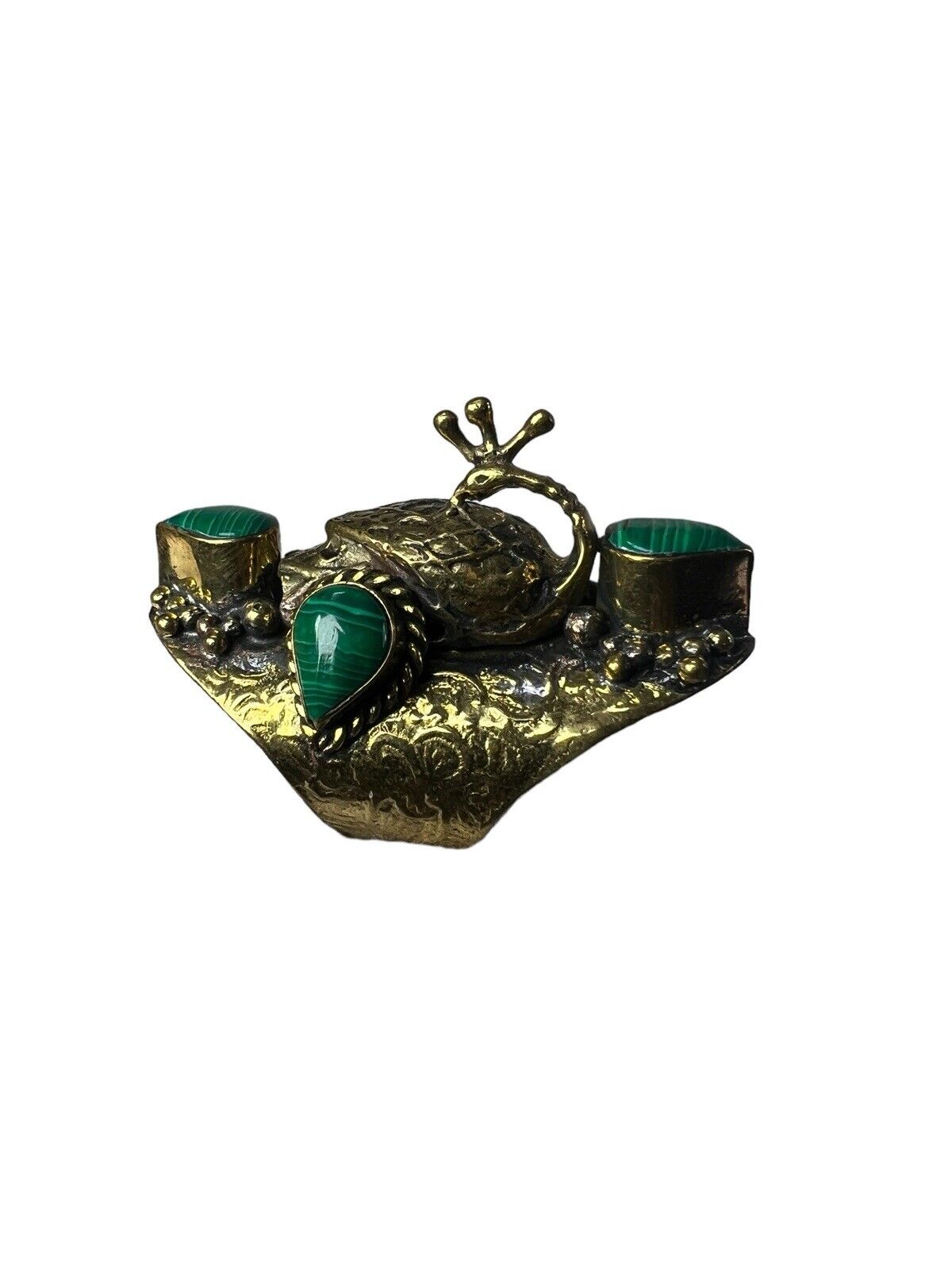 Handmade Large Malachite Brass Peacock Ring 9