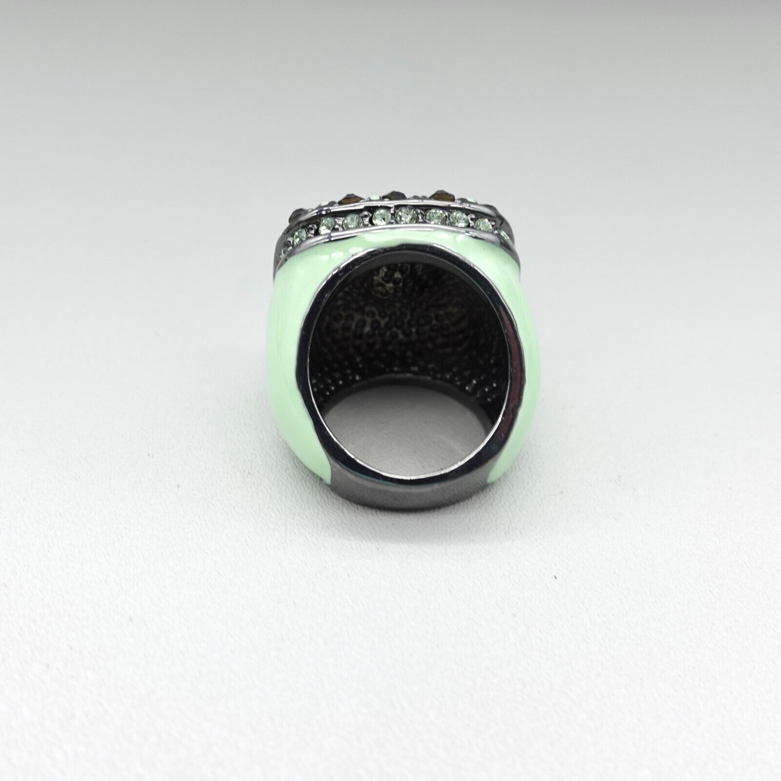 Teal Green Enamel Cocktail Ring with Crystals