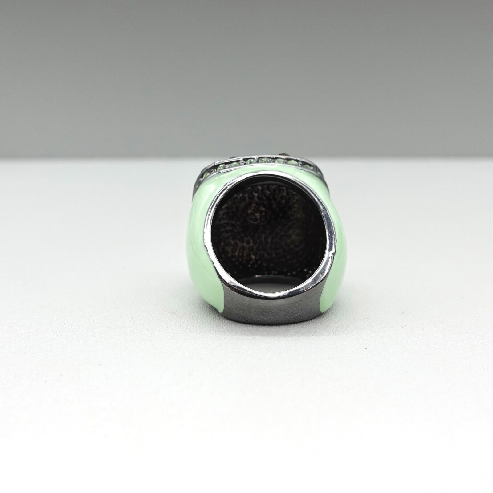 Teal Green Enamel Cocktail Ring with Crystals