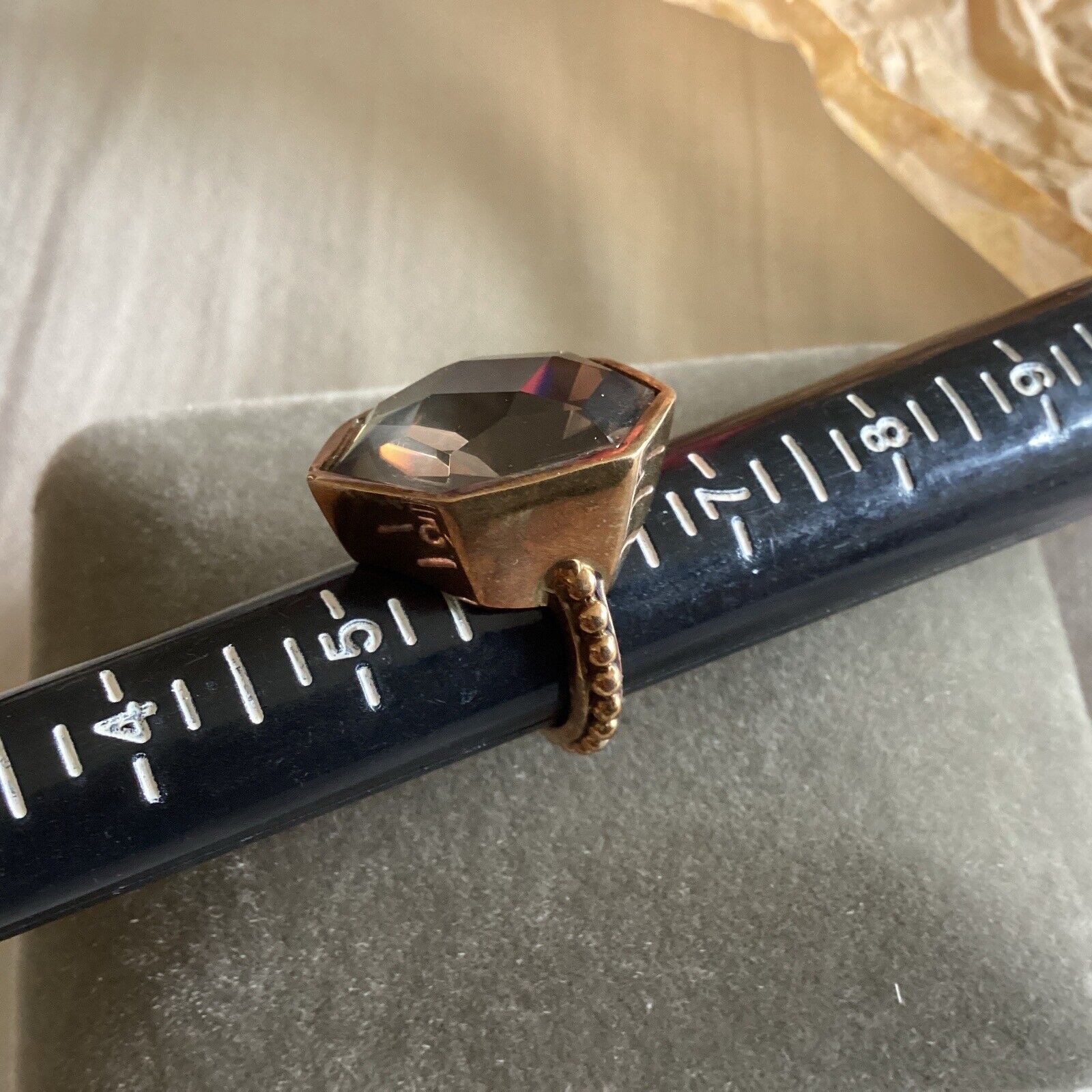 Elegant Bronze Ring with Brown Quartz Gemstone