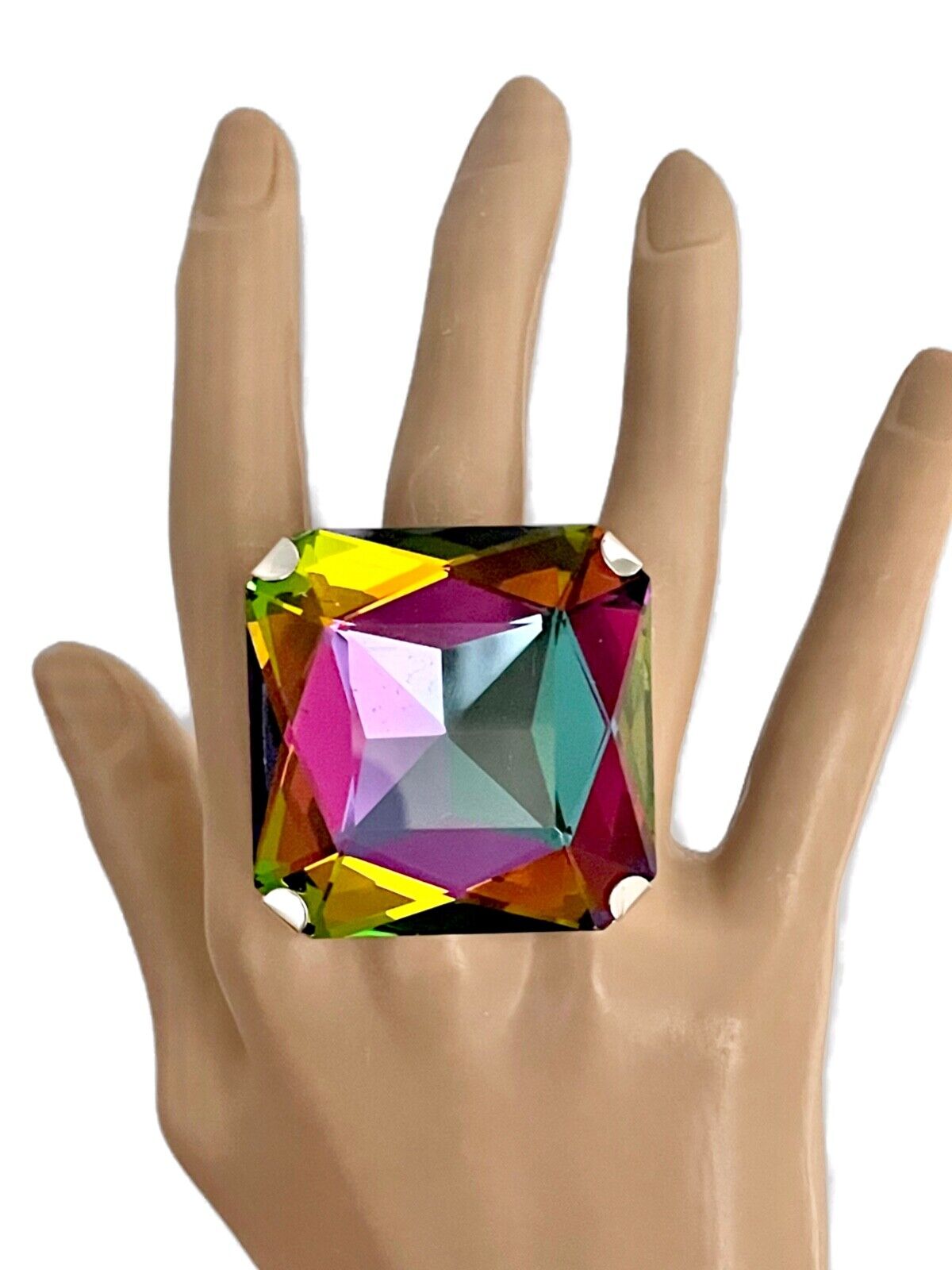 Iridescent Square Crystal Adjustable Statement Ring