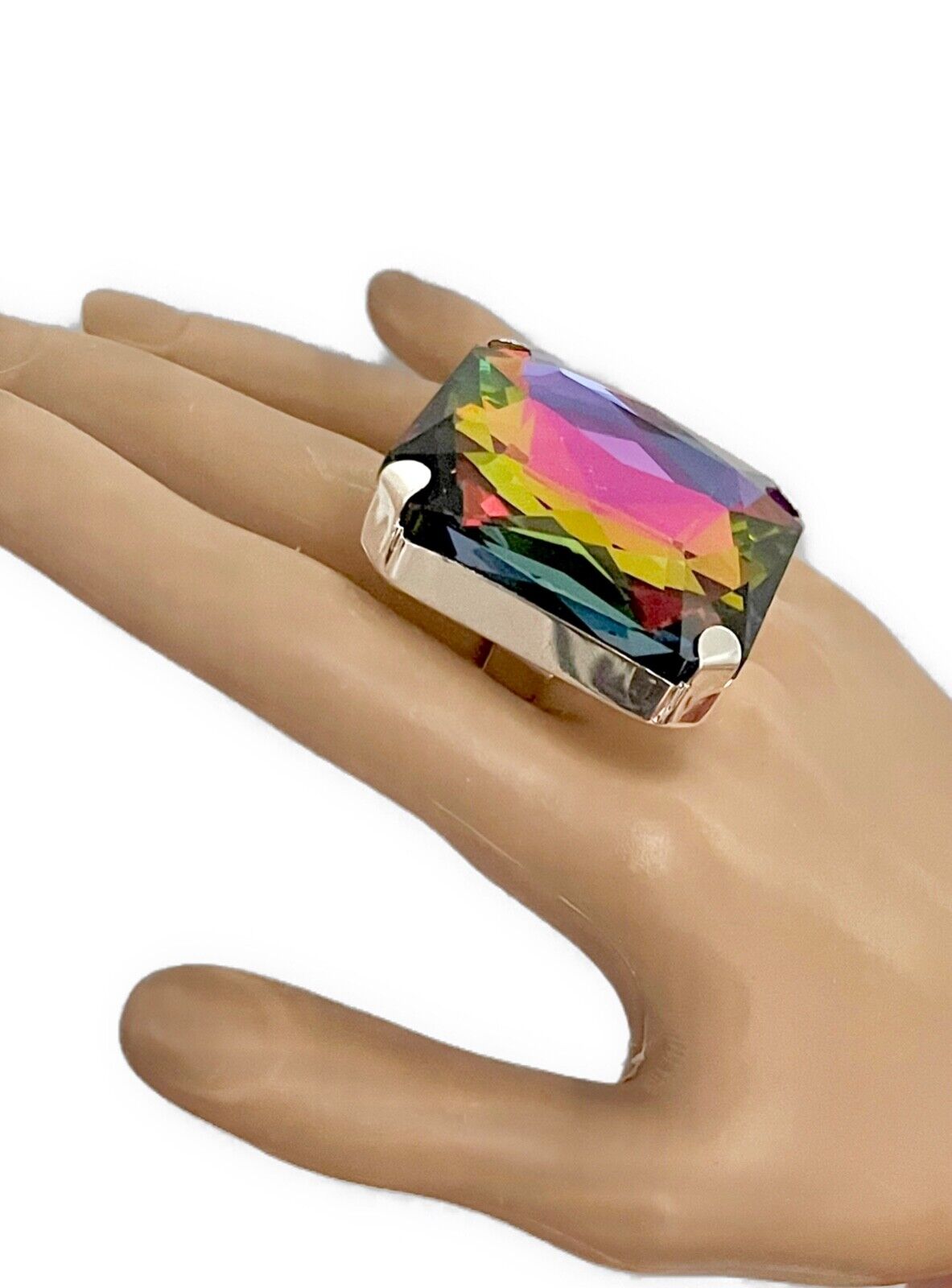 Iridescent Square Crystal Adjustable Statement Ring