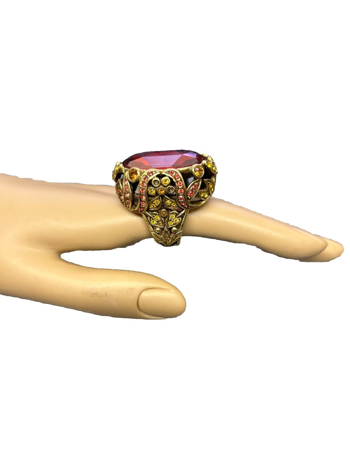 Floral Statement Ring with Rhinestones and Enamel