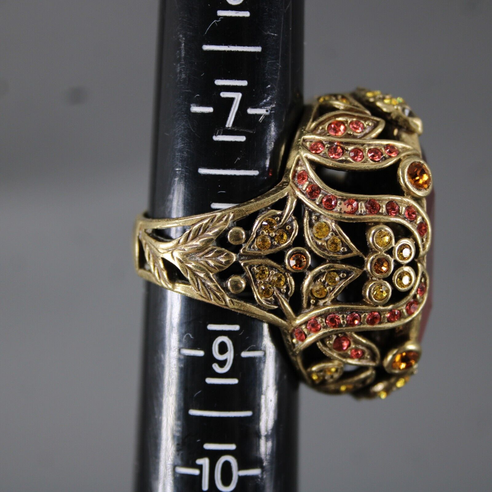 Floral Statement Ring with Rhinestones and Enamel