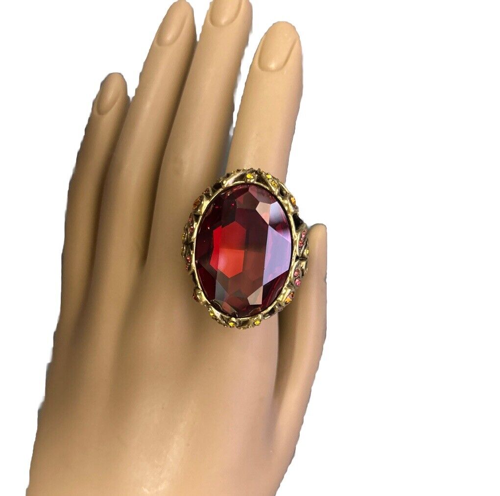 Floral Statement Ring with Rhinestones and Enamel