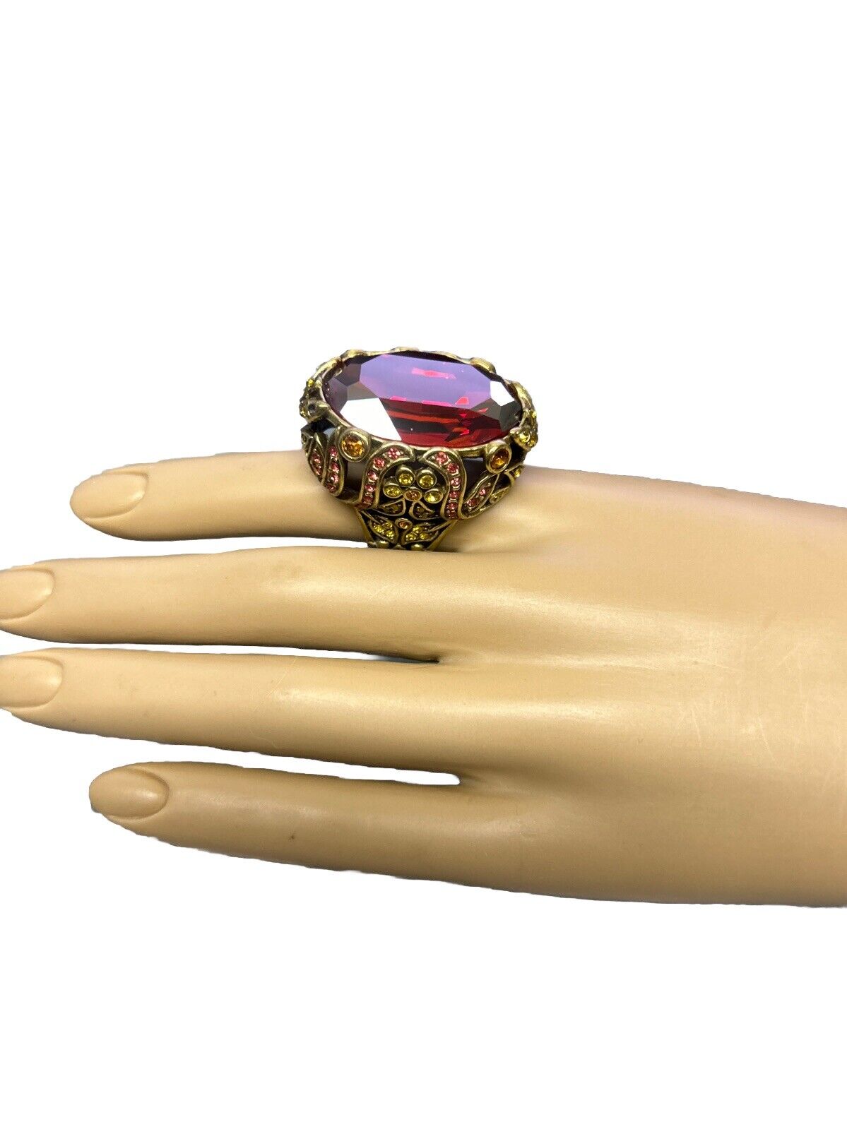 Floral Statement Ring with Rhinestones and Enamel