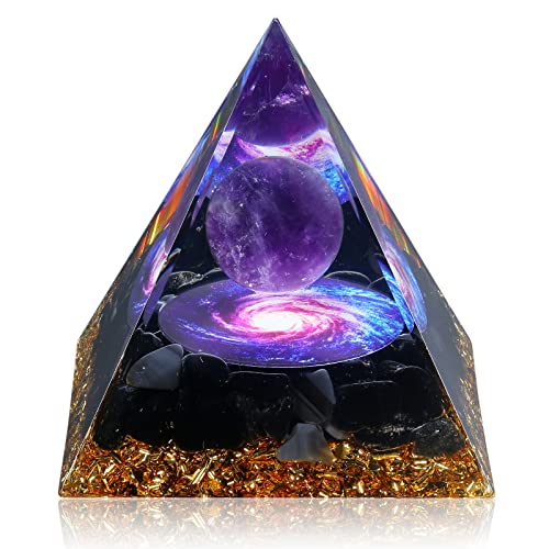 Orgone Pyramid: Amethyst & Obsidian Healing for Positive Energy