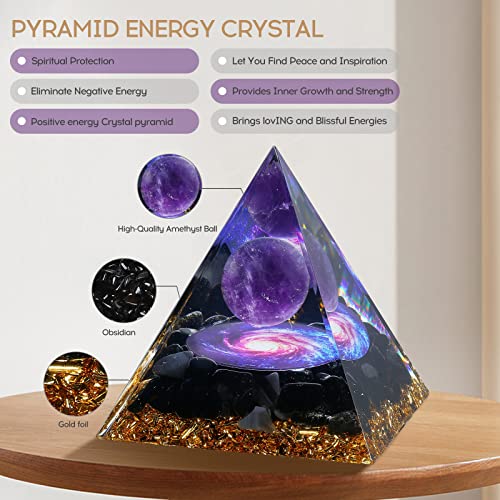 Orgone Pyramid: Amethyst & Obsidian Healing for Positive Energy