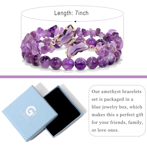 Natural Amethyst Butterfly Charm Healing Crystal Beaded Bracelet