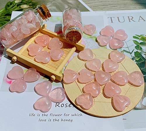 20 PCS Rose Quartz Heart Crystals Healing Stones