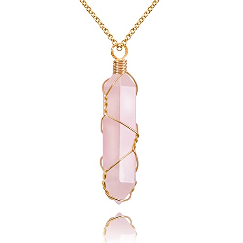 Natural Rose Quartz Crystal Pendant Necklace for Women-Men
