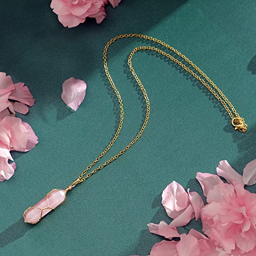 Natural Rose Quartz Crystal Pendant Necklace for Women-Men
