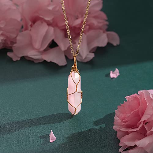 Natural Rose Quartz Crystal Pendant Necklace for Women-Men