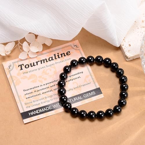 Black Tourmaline Beaded Stretch Bracelet - Protection Energy
