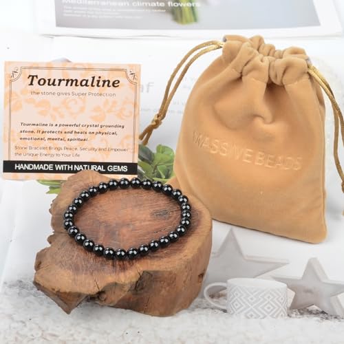 Black Tourmaline Beaded Stretch Bracelet - Protection Energy