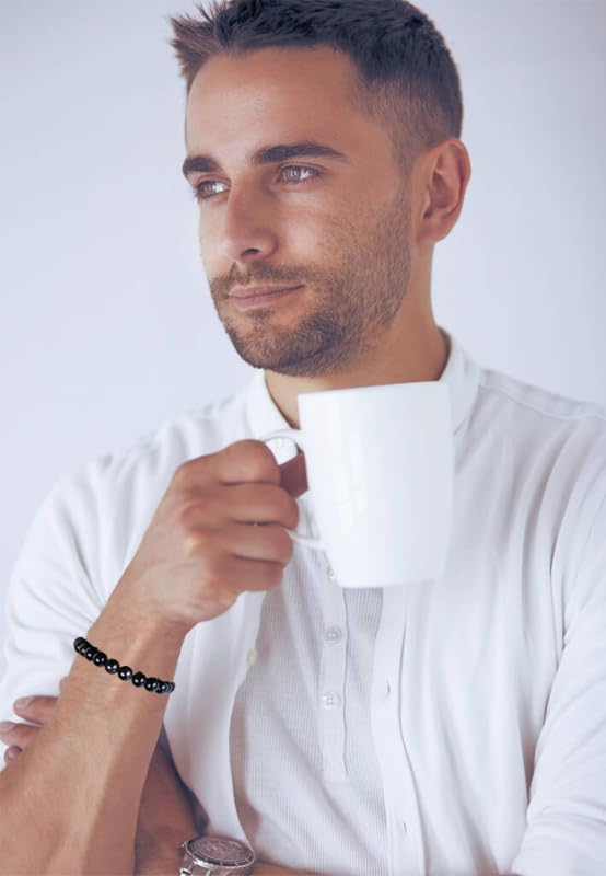 Black Tourmaline Beaded Stretch Bracelet - Protection Energy