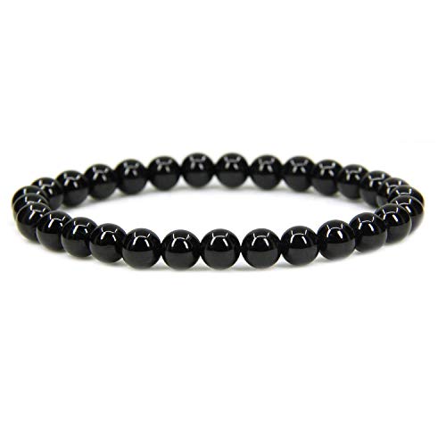 Black Tourmaline Gemstone Stretch Bracelet - Unisex - 6mm