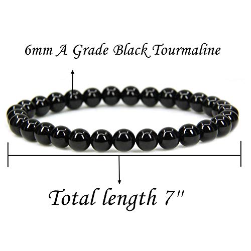Black Tourmaline Gemstone Stretch Bracelet - Unisex - 6mm