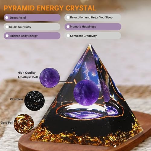 Amethyst Orgonite Pyramid, Promotes Positive Energy, Luck, Success
