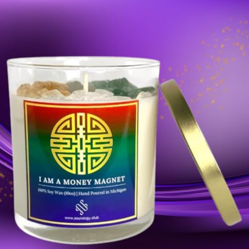 Wealth Manifestation Crystal Candle | Citrine & Aventurine
