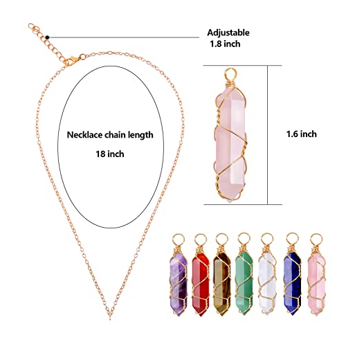 7Pcs Crystal Chakra Stone Point Pendant Necklaces Set