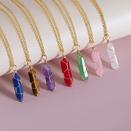 7Pcs Crystal Chakra Stone Point Pendant Necklaces Set