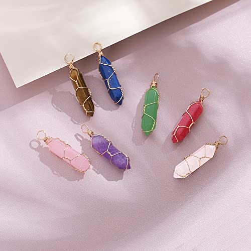 7Pcs Crystal Chakra Stone Point Pendant Necklaces Set