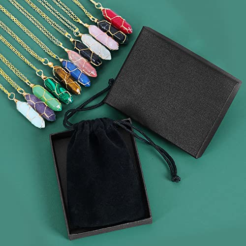 7Pcs Crystal Chakra Stone Point Pendant Necklaces Set